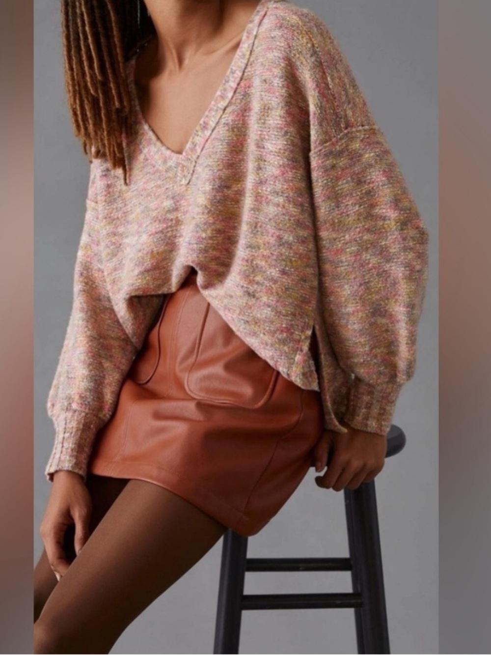 Anthropologie Pilcro Multicolor Marled V-neck Slouchy Sweater